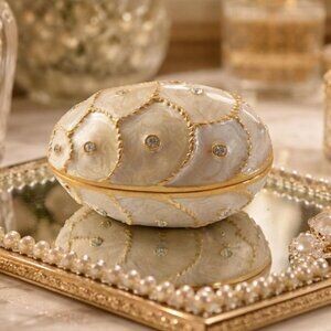 Vintage Carucci Egg-Shaped Enamel Trinket Box Small